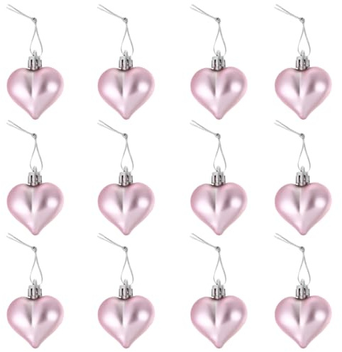Garneck 12er Set Rosa Weihnachtskugeln - Bruchsichere Christbaumkugeln Für Festliche Dekoration Und Valentinstag - Stilvoller Weihnachtsbaumschmuck in Herzform