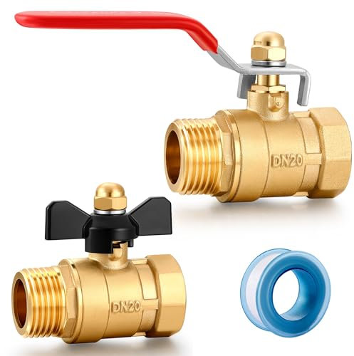YELUN Garden Hose Brass Shut Off Valve Full Flow, No Restricted-Flow Water Shut-Off Connector, 3/4 GHT x 3/4 GHT Garden Hose Full Port Ball Valve Adapter (Long Handle and Butterfly Handle)