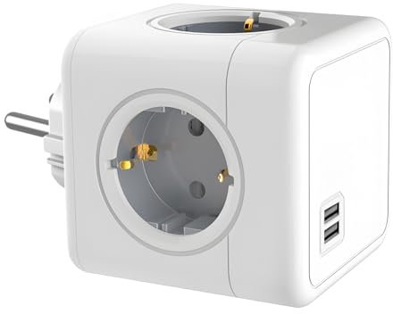 Journeyside Cubo Enchufe 6 en 1, Ladron Enchufes Cubo 3680W, Con 4 Tomas Regleta & 2 USB A(3680W MAX), Cubo Enchufe Multiple Pared con Proteccion Sobretension, para Oficina, Cocina, Habitación, Viajes