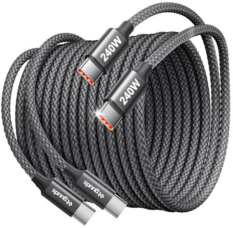 etguuds 240W USB C Kabel [2Pack 3M], PD 5A Schnellladekabel USB C auf C Ladekabel 300cm lang für 140W/100W/60W kompatibel mit iPhone 17 16 15 Pro Max Samsung S24 S23, iPad Air 4, MacBook Pro 2020