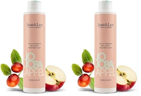Jean & Len Pflege Shampoo Jojoba & Apfel, pflegt langes und brüchiges Haar, für gesünder & stärker aussehendes Haar, Haarpflege mit Apfel Duft, ohne Parabene & Silikone, vegan, 300 ml (Packung mit 2)