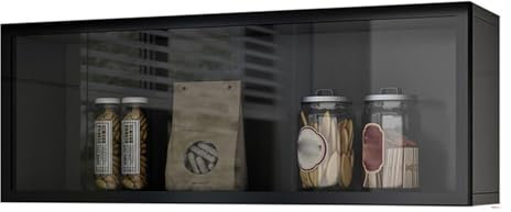 Armoires murales avec portes abattantes, Étagères de rangement sous armoire, armoires à épices avec portes vitrées, armoires murales avec portes vitrées,Mur de cuisine multifonctionnel(Black,50cm/19.7