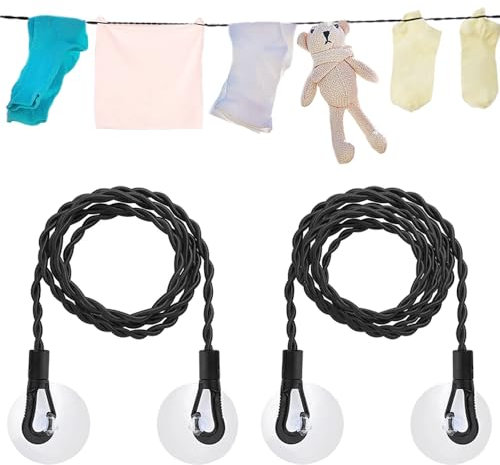 TRKETK 2 Pièces Cordes à Linge Rétractables, Longe à Linge Portable avec Crochet et Ventouse Accessoires de Camping pour Extérieur et Intérieur Corde à Linge Réglable pour Camping en Plein Air