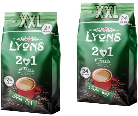 Lyons 2 In 1 Instant Coffee Assorted Sizes +FabFinds Mystery Mug 48 Sachets