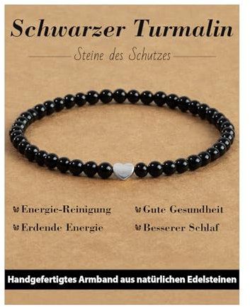 Landorilo Armband Damen, 4mm Echten Naturstein mit 925 Sterling Silber Liebe Perlen, Heilsteine Yoga Perlenarmband, Weihnachten, Geburtstag, Jahrestag Geschenk für Frauen(Schwarzer Turmalin)