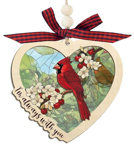 Memorial Cardinal Christmas Ornaments 2026 - Red Cardinal Suncatcher Ornament for Tree Decorations - Sympathy Gifts for Loss of Loved One, Memorial Gifts for Loss of Dad Mom Women Men (heart red bird)