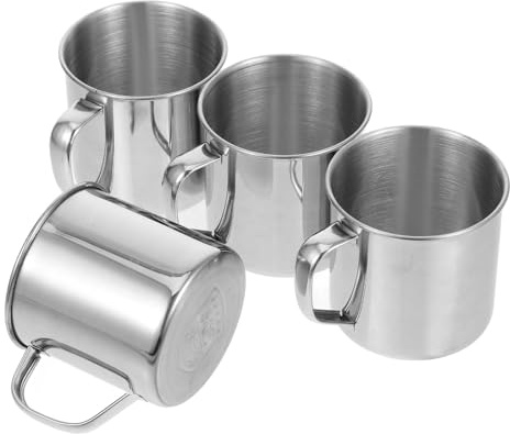 KOMBIUDA Ensemble 4 Tasses Café Camping en Acier Inoxydable, Poignées Ergonomiques, pour Boissons Chaudes et Froides, Usage Extérieur et Intérieur