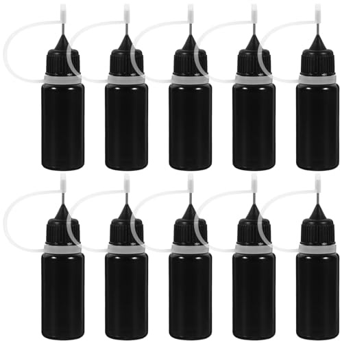 MAGICLULU Lot de 20 Flacons Souples de Colle Artisanale à Embout Fin 10 Ml, Bouteilles Rechargeables Noires Opaques, Distributeurs Précis pour Liquide, Huile et Bricolage