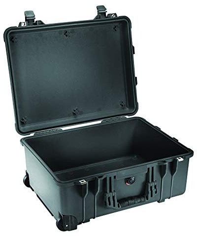 PELI 1560 Langer Schutzkoffer mit Rollen, IP67 Wasser- und Staubdicht, 44L Volumen, Ohne Schaum, Schwarz