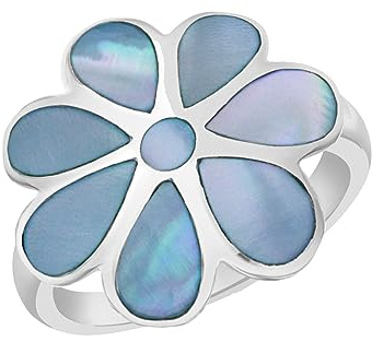Tuscany Silver Damen Ring Sterling Silber Blume Blau Perlmutt - Größe P