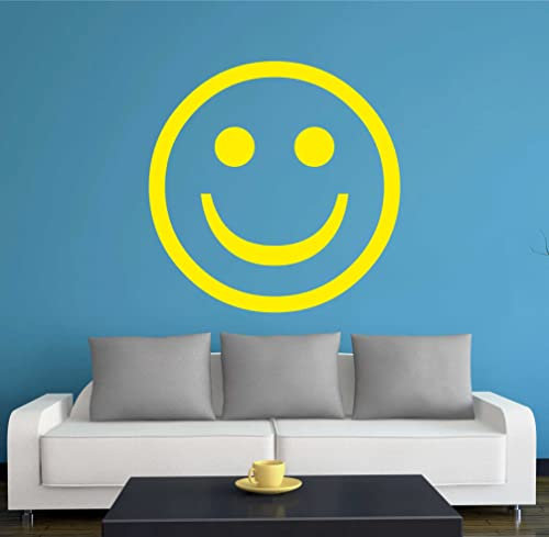 INDIGOS UG - Wandtattoo Wohnzimmer - Wandaufkleber glückliches Lächeln - glücklicher Smiley - 96x96 cm - gelb w704 - Aufkleber Kinderzimmer Schlafzimmer Küche Badezimmer Büro Dekoration