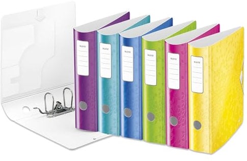 Leitz Qualitäts-Ordner 180° Active WOW, 5er Pack, A4, Breit, Abgerundeter Rücken, 8,2 cm breit, Gummibandverschluss, Leichtes Polyfoam, Plastik-Ordner, WOW Serie, Farblich sortiert, 11060099