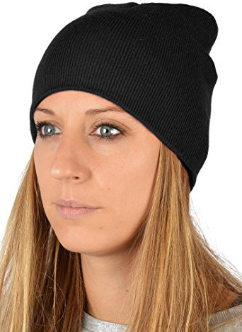 Damenmütze : Damen Strickmütze doppellagig ohne Umschlag Farbe: schwarz