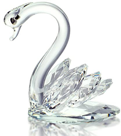 H&D HYALINE & DORA Crystal Swan Paperweight,Glass Swan Animal Figurine for Wedding Table Decoration Collectible