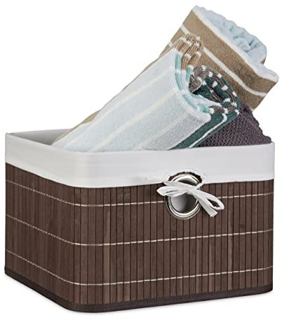 Relaxdays Aufbewahrungskorb, Stoffbezug, Bambus, rechteckig, Bad, Accessoires, Spielzeug, HxBxT: 20x31x31 cm, braun