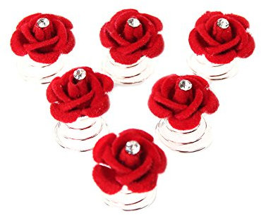 JUSTFOX - 6 Curlies Rosen Blüten Haarschmuck mit Straß
