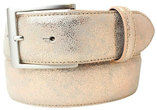 Hochwertiger Gürtel Metall-Optik Echt Leder 4 cm | Leder-Gürtel Metallic-Look 40mm | Metall-Ledergürtel | Roségold 95cm