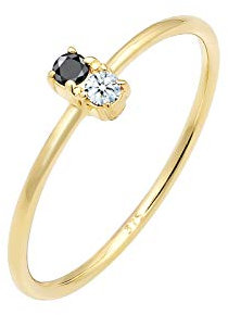 Elli DIAMONDS Ring Damen mit schwarzem und weißem Diamant (0.06 ct.) in 375 Gelbgold