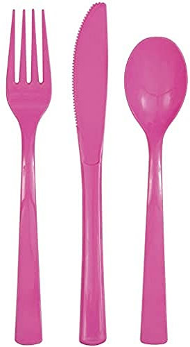 Unique Party 39490-Lot de Couverts en Plastique pour 6 Invités Vif-18 Pièces, 39490, rose vif