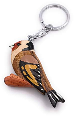 Onwomania Porte-clés en bois oiseau hibou perruche kauz sur perruche brindille reproducteur pendentif breloque