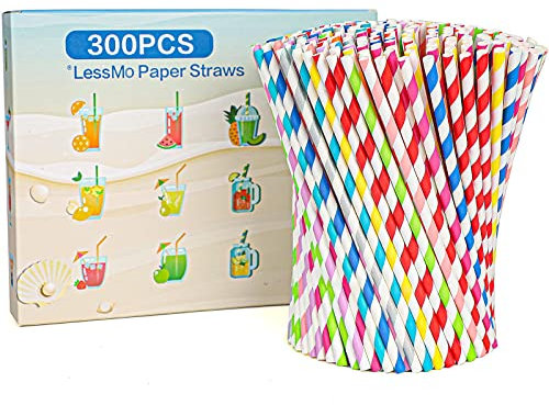 LessMo 300 Pezzi Paglie di Carta, Cannucce Monouso Biodegradabili per Tutti i Giorni, Feste, Celebrazioni, Matrimoni - 10 Colori