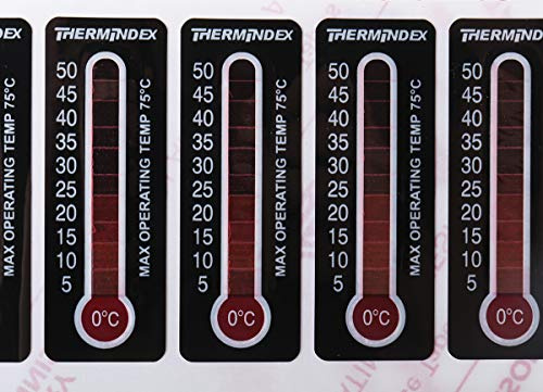 RS PRO Temperaturanzeige Aufkleber 0 °C / 50 °C 11 Messbereiche 10 Stk. Vertikal, L. 51 mm, B. 18 mm Reversibel, Packung a 10 Stück