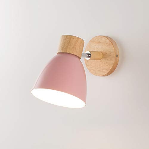 Wandlampe Holz Wandleuchte E27 Verstellbare Wandbeleuchtung Leselampe Innenwandleuchte Eisen Wand Strahler Schlafzimmer Wohnzimmer Flur Esszimmer Nacht Beleuchtung,Rosa