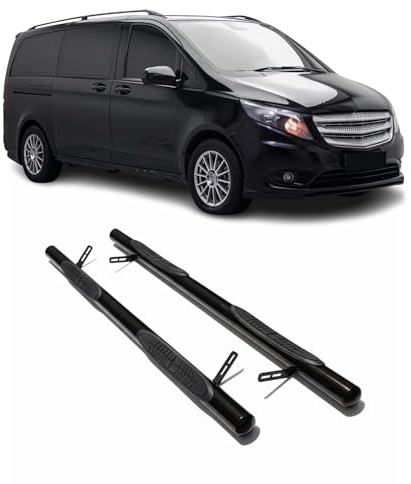 OMAC Stahl Trittbretter Schwellerrohre kompatibel mit Mercedes Vito W447 2014-2025 L1/L2 Schwarz