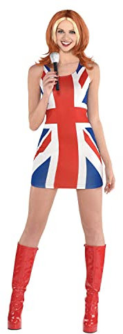 amscan amscan-9907349 Robe Union Jack des années 90 pour Femme Taille L (42-44), Enfants Unisexes, Uni, 9907349, Bleu/Rouge/Blanc, 14-16