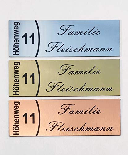 Personalisierbares Klingelschild – Straße Hausnummer – graviertes Namensschild – selbstklebend mit 3M – wetterfest – Made in Germany – viele Farben & Größen – Kunststoffschild für Briefkasten