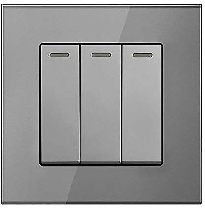 1/2 / 3 Gang 2 Way White/Black/Grey Crystal Glass Panel Light Switch On and Off Rocker Wall Switch Interruptor 16A (3 gang 2 way grey)