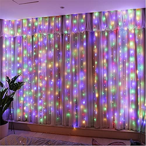 HXWEIYE 300LED Multicolor Fairy Curtain Lights for Bedroom, 3mx3m USB Powered 8 Modes Window Fairy String Lights for Indoor, Outdoor, Party Decorations