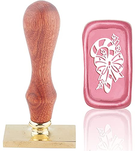 CRASPIRE Christmas Sealing Wax Stamp Candy, Rectangle Sealing Stamp Head with Wooden Handle for Christmas Invitations Cards Bottle Gift Decoration