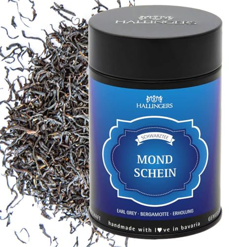Hallingers Mondschein - Loser Schwarz-Tee, Earl Grey, Bergamotte & Erholung (Dose) - Geschenk im Sommer & als perfektes Grillgeschenk | Geburtstag Glückwunsch Genesung Jahrestag Freundschaft