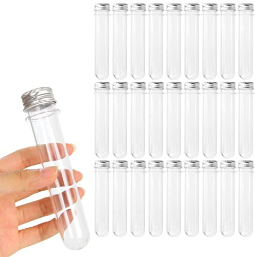 LOLYSIC Pack of 60 45 ml Kunststoff Reagenzgläse Transparent Reagenzglas, Gumball-Süßigkeitsröhrchen, Röhrchen-Behälterfläschchen für wissenschaftliche Experimente, Partyartikel