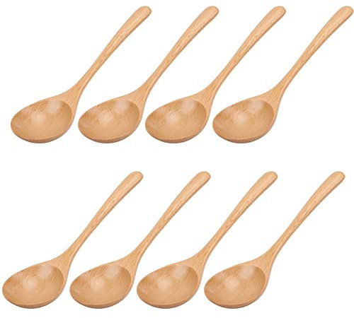 HOHXFYP Cuchara de Madera Grande de 8 Piezas,Juego de Cucharas de Cocina de Haya Respetuosas con el Medio Ambiente,Cuchara de Cocina Port¨¢til Multiusos para Revolver,Mezclar,Dividir