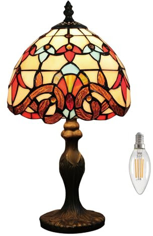 Kinbolas 8 Tischlampe Tiffany-Stil Buntglas Lampenschirme Vintage Schreibtischlampe Kleine Nachttischlampe Schlafzimmer Wohnzimmer Büro Lesen Antik Art Deco(Color:A-8)