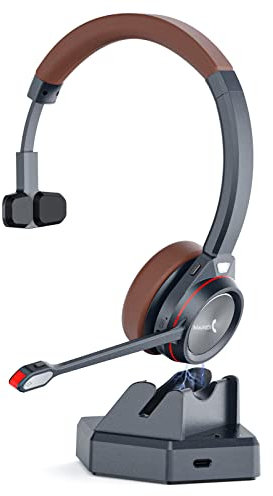 Mairdi Wireless Headset mit Mikrofon Noise Canceling, 5.2 Bluetooth Headset, Ladestation integriert mit Bluetooth Empfänger für PC Laptop Handy Call-Center Büro Zoom Microsoft Teams Skype Chat