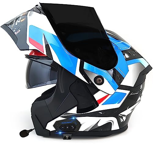 Casco Modulare Bluetooth Moto Integrat con Doppio Visiera Parasole Integrale, Casco Certificato ECE, Sistema di Comunicazione Interfono Integrato Radio FM Mp3 Integrato 3XL 55~66cm