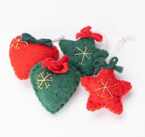Weihnachtsschmuck Herz Stern Anhänger Wollfilz Handgemachte Weihnachtsdeko,Weihnachten Deko,Weihnachtsschmuck Filz als Geschenk,4er Set