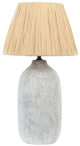 Beliani Ceramic Bedside Table Lamp Lighting with Natural Cone Paper Shade Grey Matilde