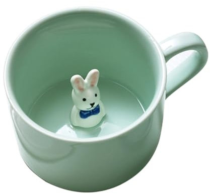 soulnioi Cute Green Mug 3D Animal Ceramic Coffee Tea Cup with Handle, Handmade Animal Figurine 230ml Ceramics Cup for Coffee,Tea,Milk, Gift for Birthdays/Graduation/Valentines/Weddings (Long Rabbit)