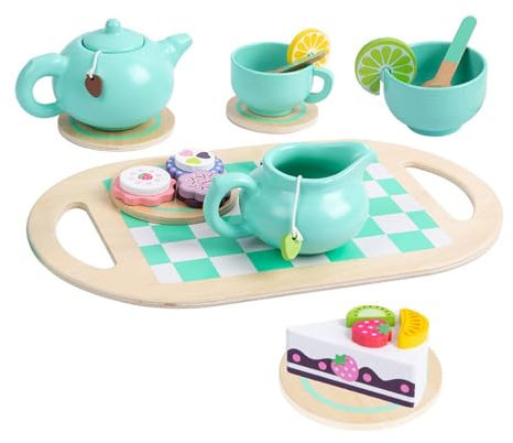 Folpus Tee-Party-Spielzeug, Montessori-Spielzeug, Mini-Küche, Tee-Set aus Holz, Tee-Party-Set für Kinder im Alter von 3 4 bis 5 Jahren