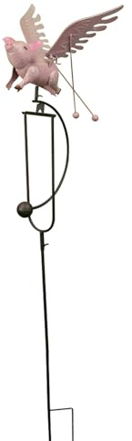 Red Carpet Studios Garden Stake Metal Rocker Gardening Yard Art, 51 Tall, Flying Pig