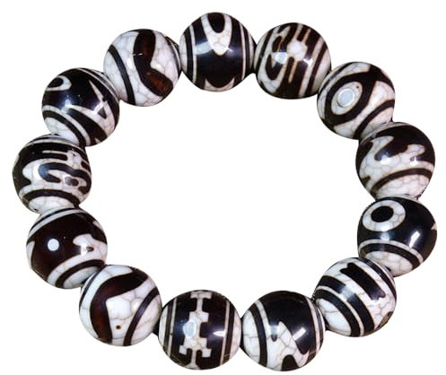 YHDONE Tibetisches Dzi-Perlenarmband mit schwarzem und weißem Onyx, Doppelganger, Dzi-Perlenschnur, Armband mit Zertifikat, für Damen und Herren, Jade-Armbänder für Herren, middle, Achat, Achat