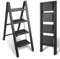 Yakimz Escalera de aluminio, 4 peldaños, taburete de aluminio, antideslizante, pequeña y compacta, soporta hasta 150 kg para el hogar, la oficina, estante de almacenamiento portátil (negro)