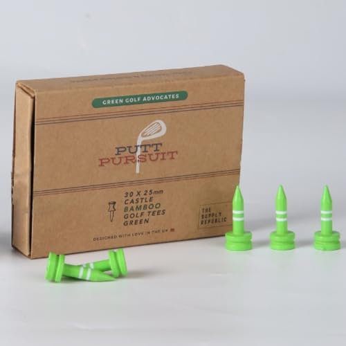 Putt Pursuit 25mm Castle Bamboo Golf Tees - Biodegradable & Sustainable Golf Tees Bamboo Material - Golf Accessories - Golf Tees Wooden - 30 Non Plastic Golf Tees - Green Colour Tee
