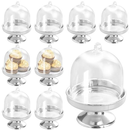 Cisolen 12 Piezas Mini Soportes para Tartas Campanas De Cristal Cake Stand Pastel De Vidrio Muffin Campana con Bonete Patisserie Plato De Servir para Decoración De Fiesta De Cumpleaños De Boda