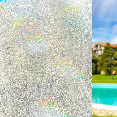 Qualsen Pellicola per Vetri Finestre Effetto Arcobaleno 60x200cm, 3D Linee Artistiche Decorative Pellicola Adesiva per Vetri Elettrostatica Satinata Anti-UV Pellicola Privacy Finestre per Casa