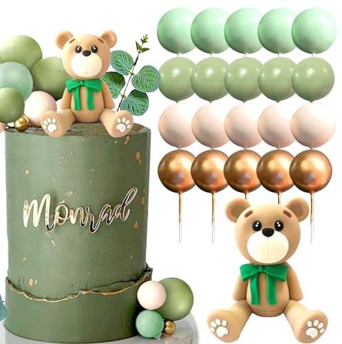 LaVenty Sage Green Dusche Kuchen Dekoration Teddybär Kuchen Topper Geschlecht Enthüllen Kuchen Dekoration Bär Dusche Party Supplies Teddybär Dekoration